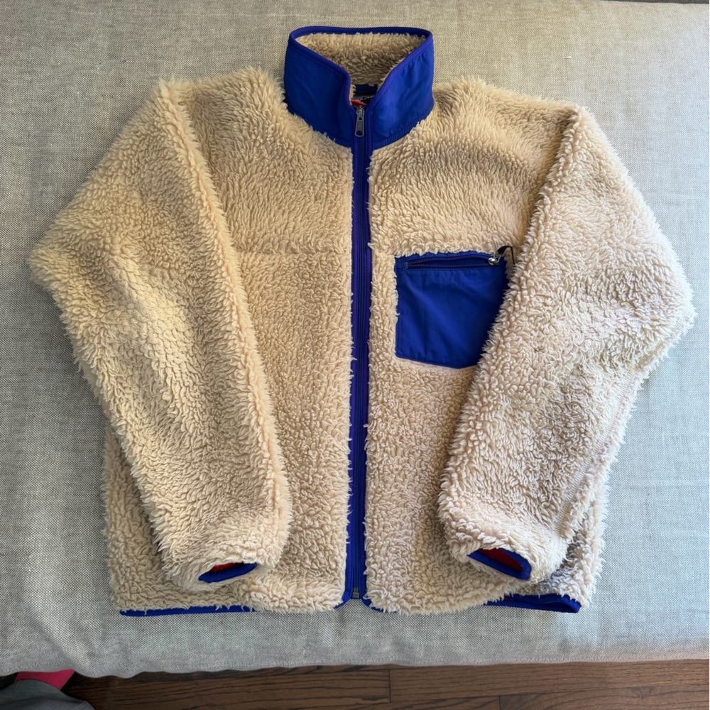 Vintage Patagonia Sherpa Fleece Jacket Men’s Medium Cream Blue